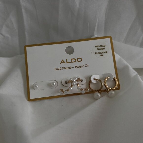 Aldo Gold Plated Pearl Earrings - Picture 1 of 3